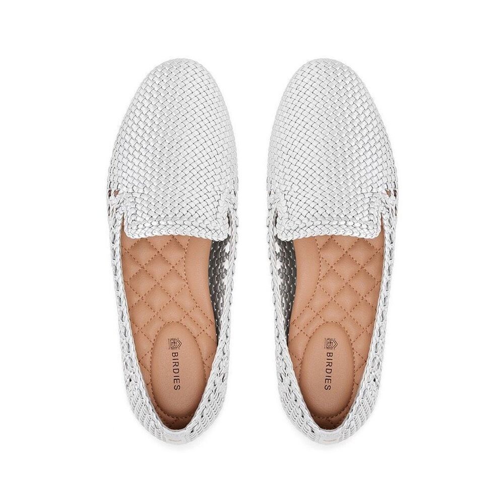 Birdies The Starling Woven Slip Loafers in Silver Size 7